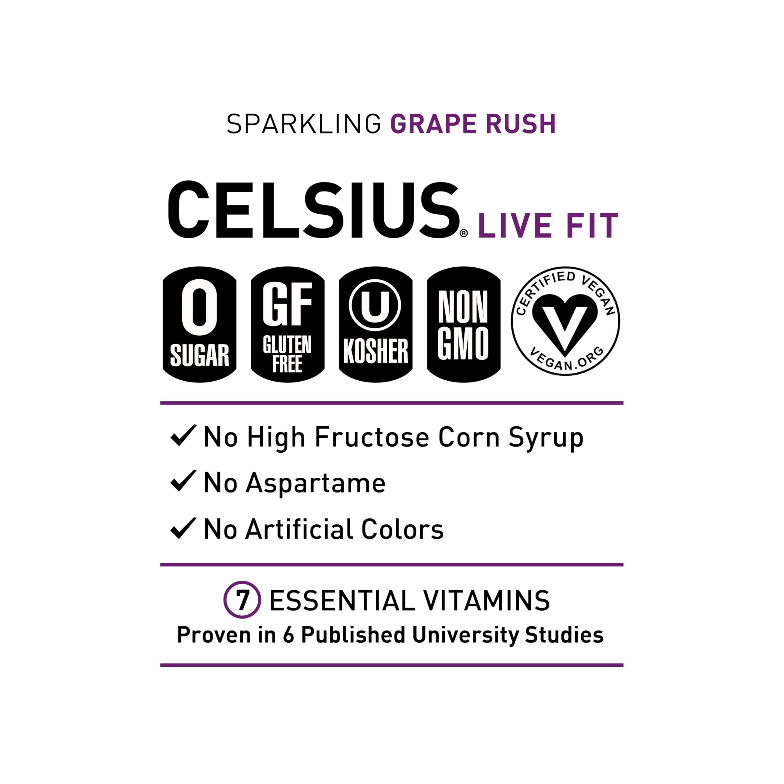 CELSIUS Sparkling Grape Rush, Functional Essential Energy Drink 12 Fl Oz (Pack of 12) CELSIUS buy australia supplements