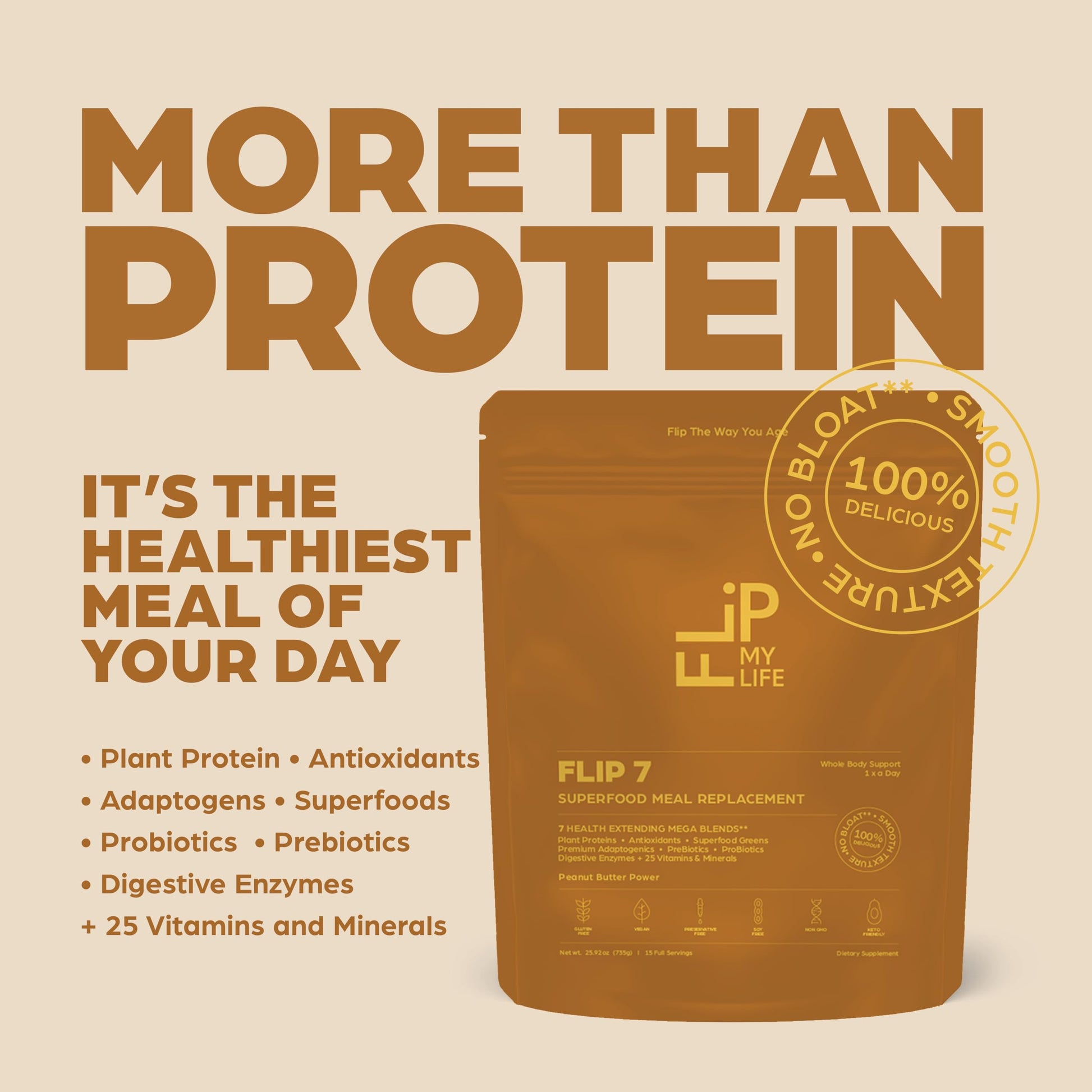 Flip My Life, Flip 7 Natural SuperFood, Plant-Based Protein, Complete Meal Replacement to Support Healthy Gut, 7 Mega Nutrient Rich Blends all in one to AGE BETTER - Peanut Butter Flip My Life buy australia supplements