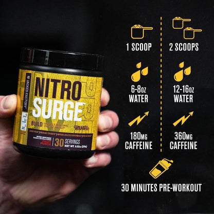 Jacked Factory Nitrosurge Build Pre Workout with Creatine for Muscle Building - Con Cret Creatine Powder & elevATP for Intense Energy, Powerful Pump Jacked Factory