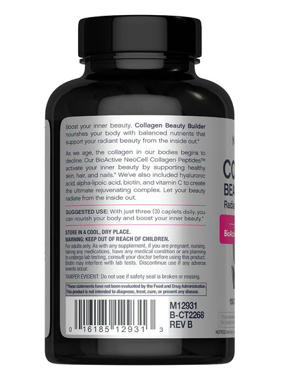 NeoCell Collagen Beauty Builder | 150 Caplets | Grass Fed BioActive Peptides | with Biotin and Hyaluronic Acid | Radiant Skin & Strong Nails Supplement NeoCell