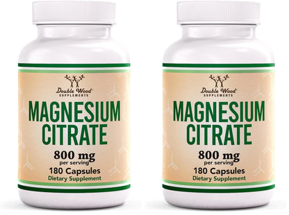 Magnesium Citrate 800mg, 180 Capsules, Digestion & Constipation Support, Vegan Safe, Non-GMO, Double Wood Supplements