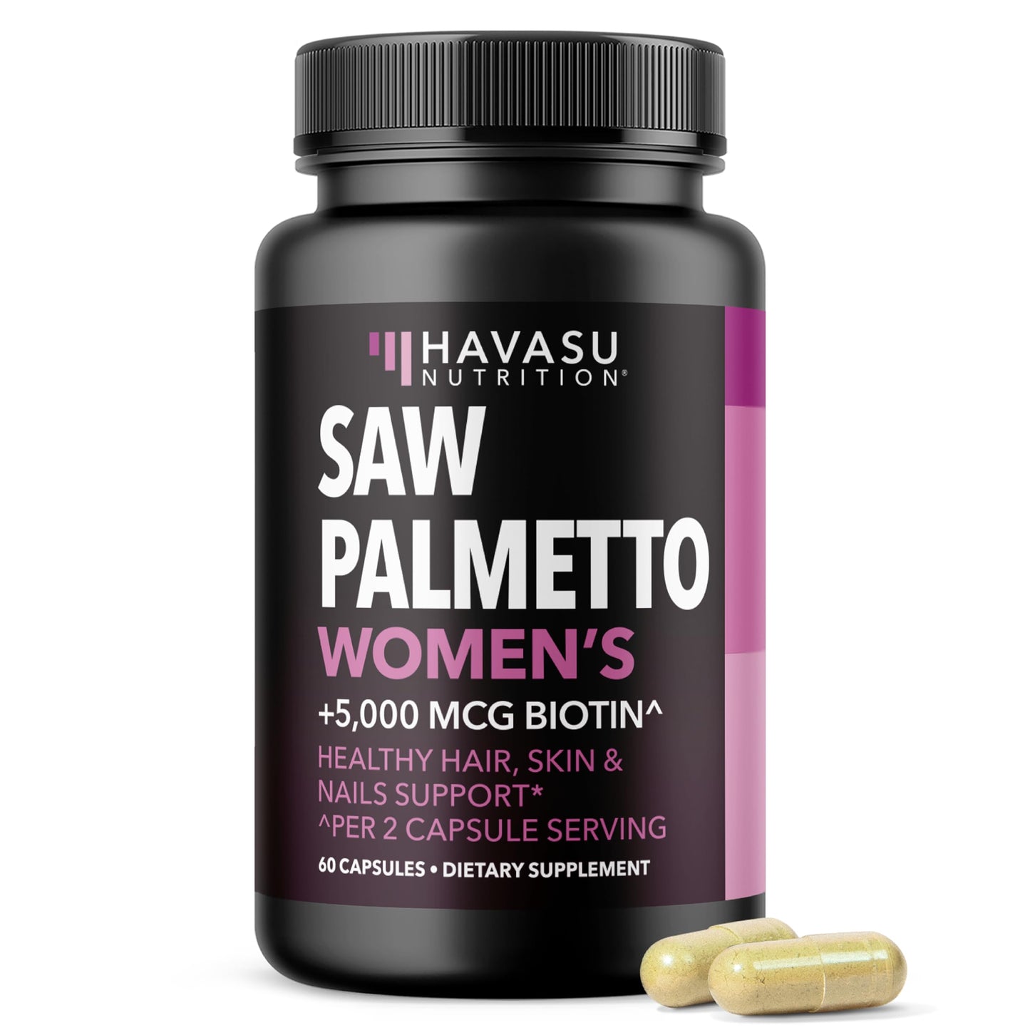 Saw Palmetto for Women with Biotin 5000mcg - Powerful DHT Blocker to Support Hair, Skin, and Nail Health - 60 Count - Vegan, Non-GMO Vitamin for Stronger, HAVASU NUTRITION