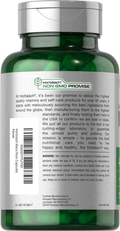 Horbäach Maca Root Capsules for Men and Women | 120 Pills | High Potency Extract | Non-GMO and Gluten Free Formula Horbäach