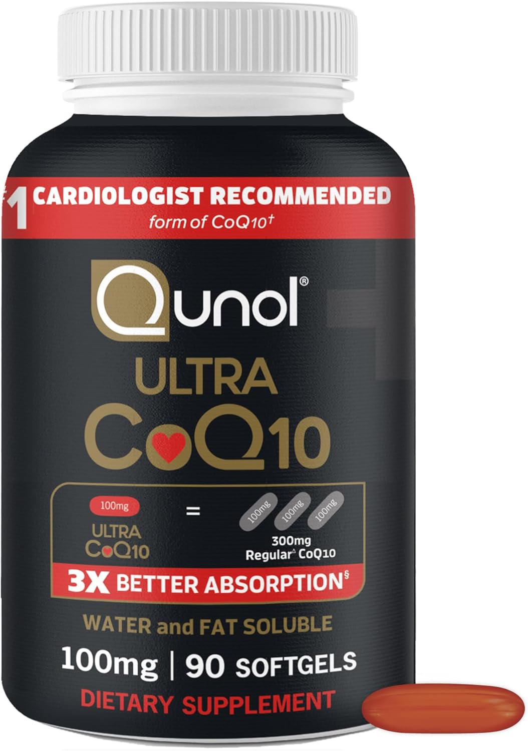 Qunol Ultra CoQ10 100mg, 3X Better Absorption, Antioxidant, 90 Softgels | #1 Cardiologist Recommended Supplement for Heart Health, Coenzyme Q10 Supplement to support Vascular Health & Cellular Energy Gsupps Australia