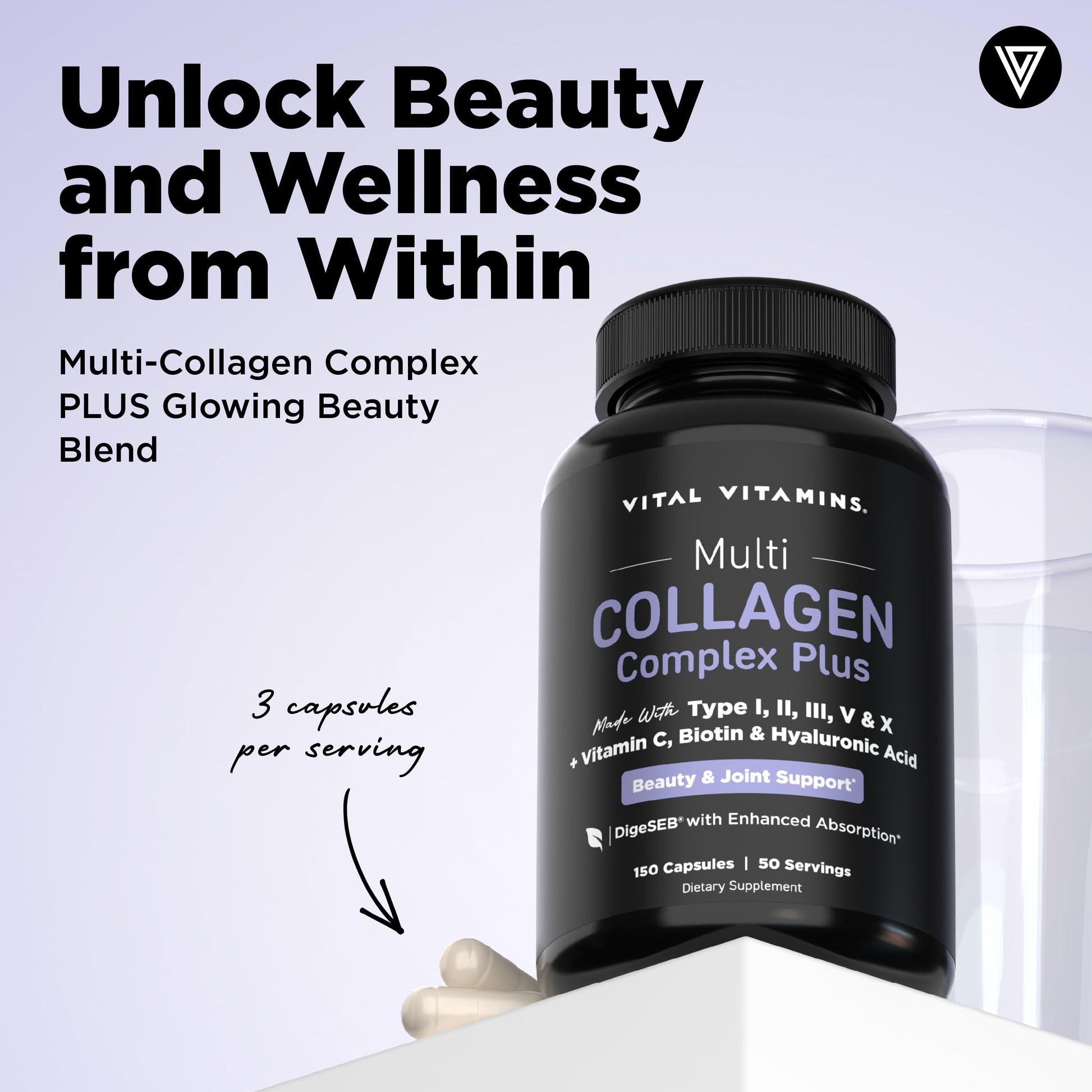 Vital Vitamins Multi Collagen Complex Plus Biotin, Hyaluronic Acid & VIT. C | Hair, Skin, & Nails Supplements for Women and Men, 5 Collagen Types I II III V & X, 150 Capsules Gsupps Australia