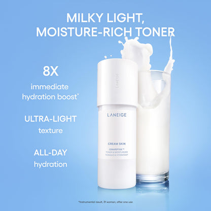 LANEIGE Cream Skin Toner & Moisturizer Mini: Lightweight Refillable Korean Milky Toner with Ceramide LANEIGE