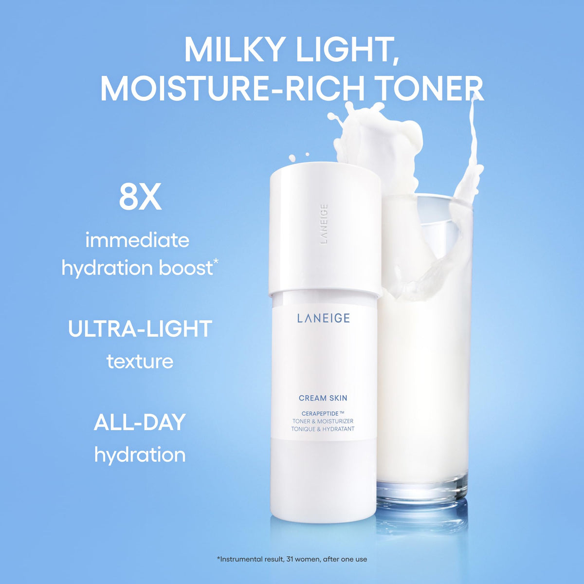 LANEIGE Cream Skin Face Hydrating Milky Toner: Lightweight Refillable Korean Toner & Moisturizer with Ceramides & Peptides for Soothing Hydration & Barrier Support | Korean Skin Care, 170 ml LANEIGE