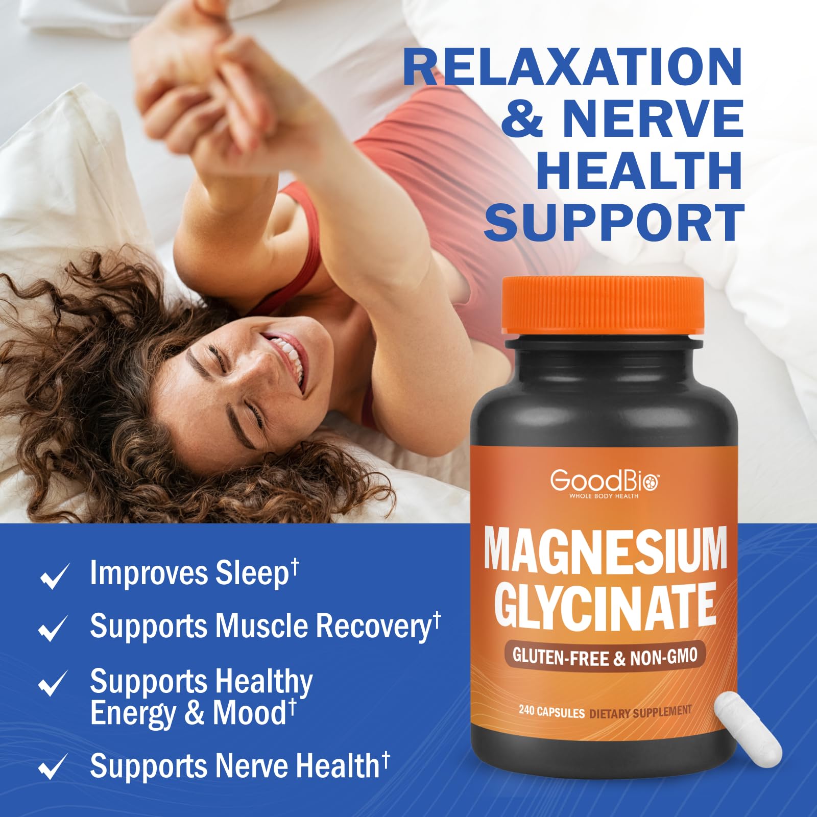 Magnesium Glycinate - High Absorption Magnesium Supplement 500mg Per Serving for Stress Relief, Sleep, Heart and Bone Health, Nerve Support - Non-GMO, Gluten-Free, Gentle on Stomach, 240 Capsules GOODBIO buy australia supplements
