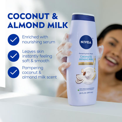 NIVEA Pampering Coconut and Almond Milk Body Wash, 20 FL OZ NIVEA