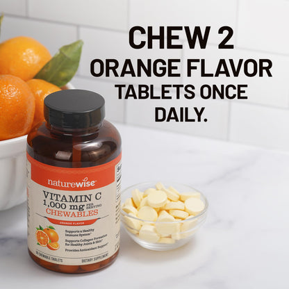 NatureWise Extra Strength Vitamin C Chewable 1000mg for Adults - Natural Orange Flavor - Immune System & Antioxidant Support - Non-GMO NatureWise