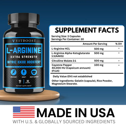 L Arginine Capsules with L-Citrulline 1500mg - Nitric Oxide Booster for Stamina, Muscle, Energy & Vascularity - L-Arginine and Essential Amino Supplement for Extra Strength VITBOOST