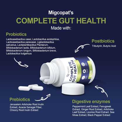 Migcopat Probiotics for Digestive Health, 80 Billion CFU Probiotics, Prebiotics, Postbiotics & Digestive Enzymes, Gut Health Capsules with Berberine, Cinnamon, Migcopat
