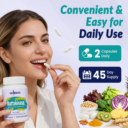 Gyumolics Nattokinase Supplement 10000FU with Organic Nattokinase, Serrapeptase, Bromelain, Curcumin, Vitamin E & Ginseng, Gyumolics