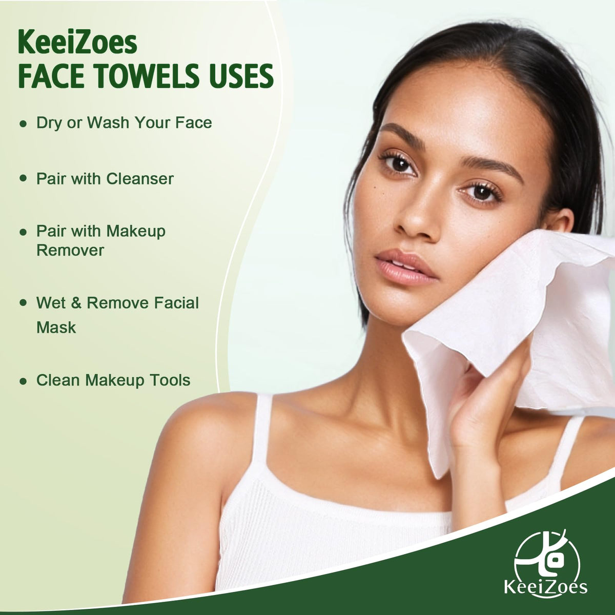 Disposable Face Towels 100 Count, Biodegradable Ultra Soft & Thick Facial Towels for Sensitive Skin, Lint-Free Makeup Remover Dry Wipes, Multi-Purpose Cleansing Towelettes for Face Wipes, Skincare KeeiZoes