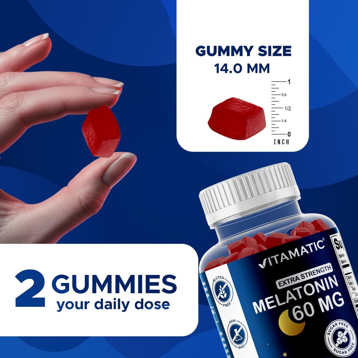 Vitamatic Sugar Free Melatonin 60 mg - 60 Vegetarian Gummies - Non-Habit Forming Supplement Vitamatic