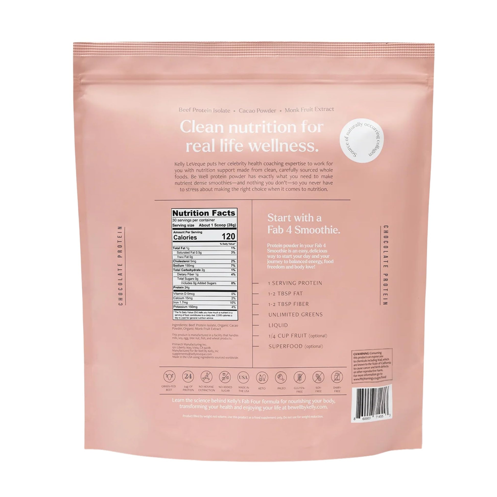 Be Well by Kelly Chocolate Grass-Fed Beef Protein Powder, 24G of Protein & 1G Net Carbs (3 Ingredients, 30 Servings) 9 Amino Acids + 3 BCAAs No Soy, No Dairy, Stevia-Free, No Sugar Added 1.87lb 849g Be Well by Kelly LeVeque buy australia supplements