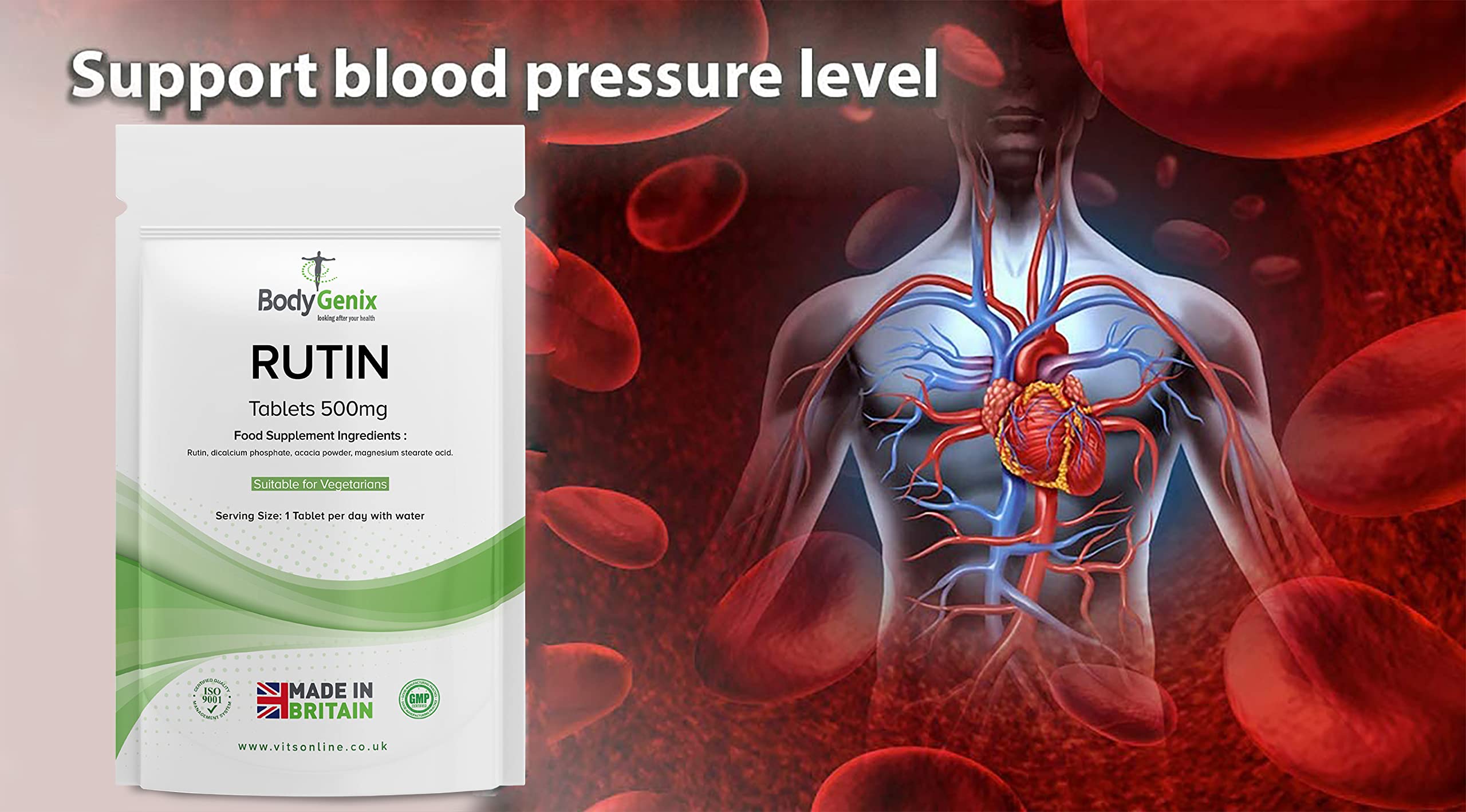 Bodygenix Rutin 500mg Tablets CAPILLARIES, VARICOSE Veins, Hemorrhoids Veg Friendly Bodygenix buy australia supplements