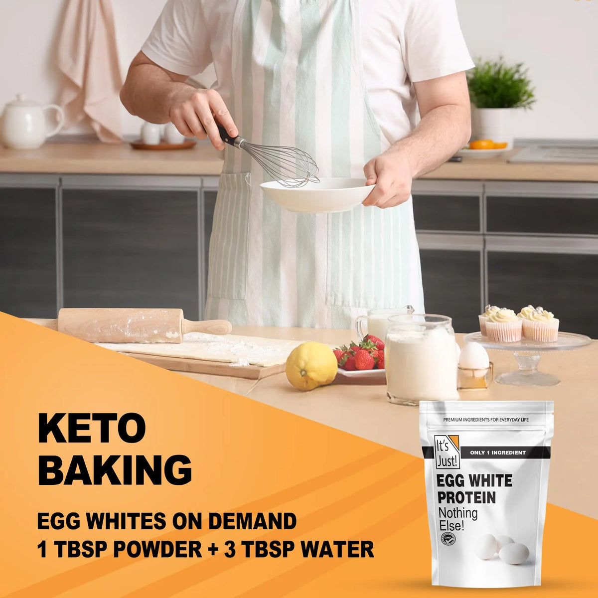It's Just! - Egg White Protein Powder, Made in USA from Cage-Free Eggs, Dried Egg Whites (Unflavored, 8oz) It's Just!