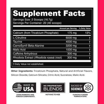 Outwork Nutrition Preworkout for Men & Women - Nootropic Pre Workout Without Creatine, Pre-Workout Powder with Taurine Rhodiola Citrulline Malate Beta Alanine Caffeine (Tropical Candy)