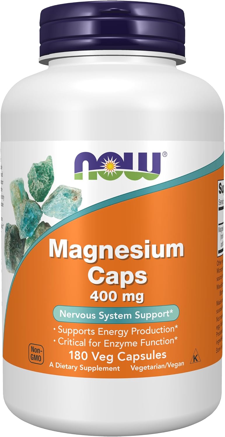 NOW Foods Supplements, Magnesium 400 mg, Enzyme Function*, Nervous System Support*, 180 Veg Capsules Gsupps Australia
