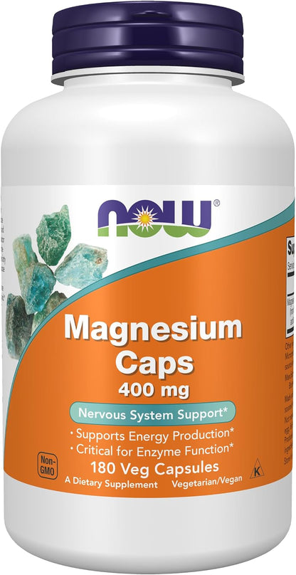 NOW Foods Supplements, Magnesium 400 mg, Enzyme Function*, Nervous System Support*, 180 Veg Capsules Gsupps Australia