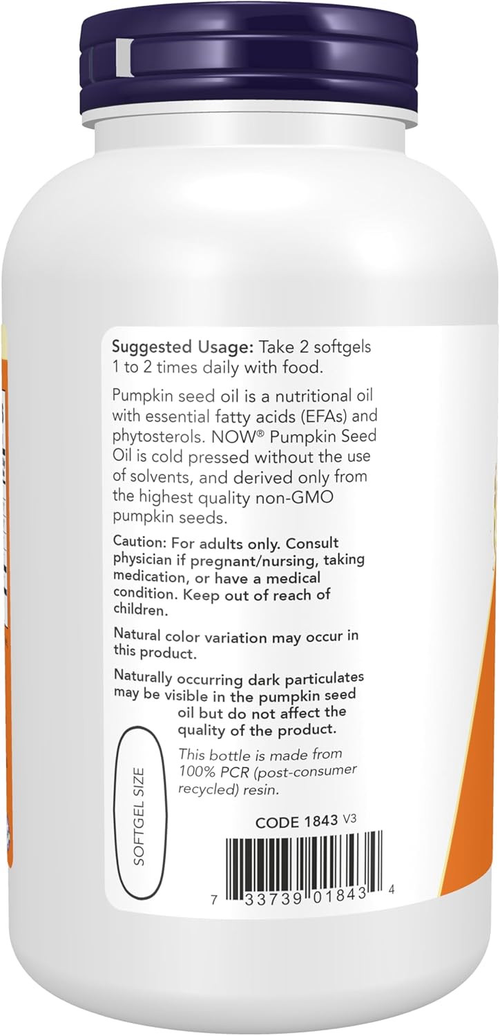 NOW Supplements, Pumpkin Seed Oil 1000 mg with Essential Fatty Acids and Phytosterols, Cold Pressed, 200 Softgels Gsupps Australia