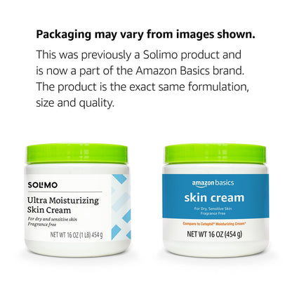 Amazon Basics Ultra Moisturizing Skin Cream for Dry & Sensitive Skin, Dermatologist Tested, Fragrance Free, 16 Ounce, 1 Pound (Pack of 1) (Previously Solimo) Amazon Basics
