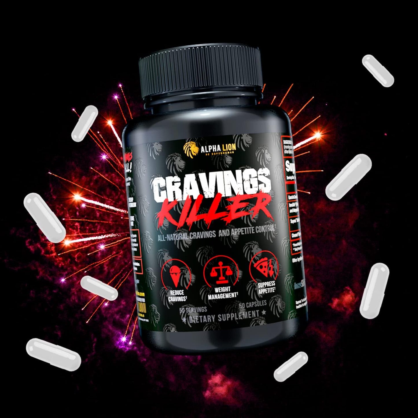 Alpha Lion Cravings Killer Supplement with Saffron Extract & Garcinia Cambogia Extract for Metabolism & Diet Support, Helps Control Hunger & More (50 Capsules)