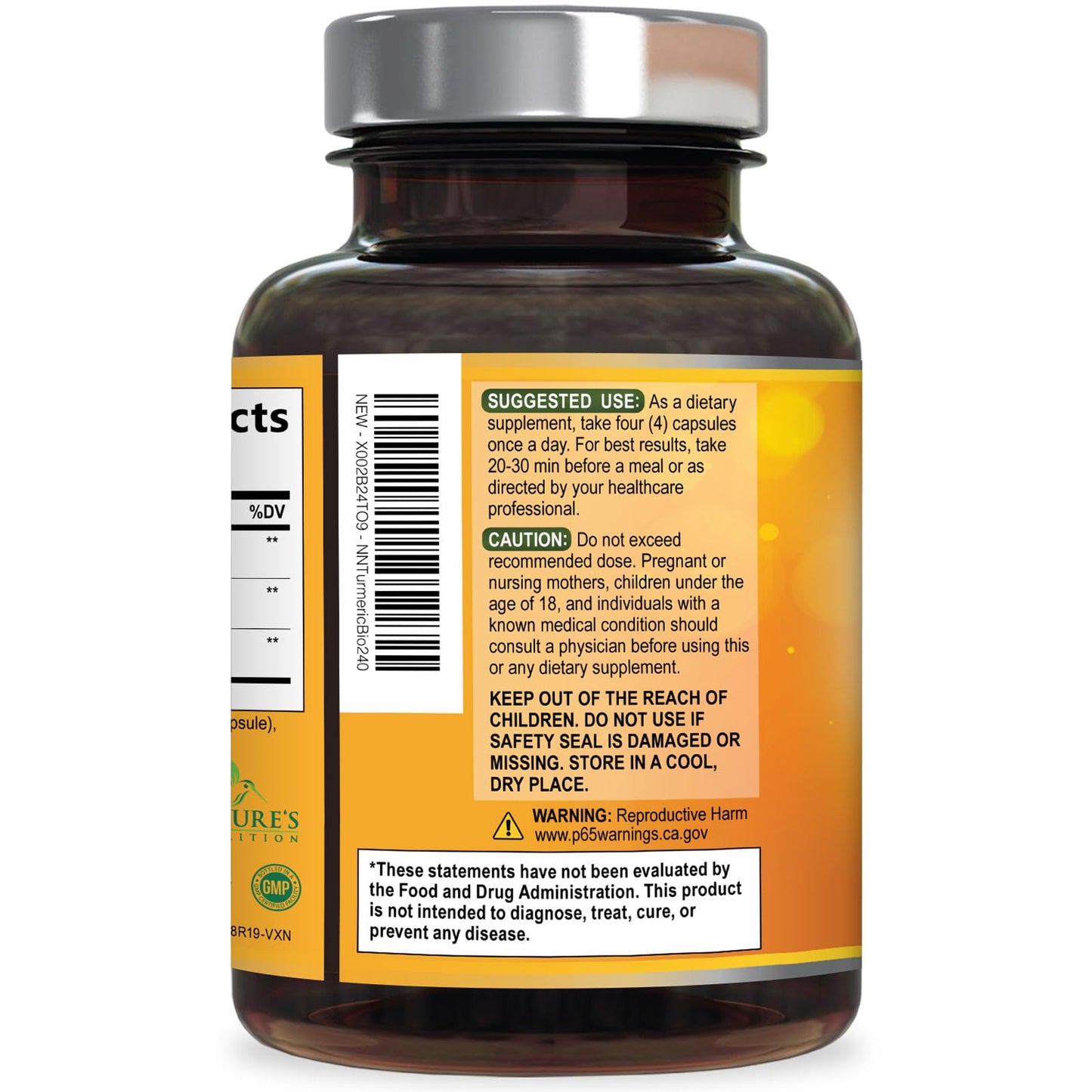 Turmeric Curcumin Supplement - 2400mg Organic Turmeric Per Serving - 95% Curcuminoids & BioPerine Black Pepper Extract for Best Absorption - Natural Vegan Joint Support Nature's Nutrition