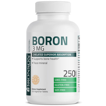 Bronson Boron 3 MG Chelated Superior Absorption Supports Bone Health Trace Mineral, Non-GMO, 250 Vegetarian Tablets Bronson