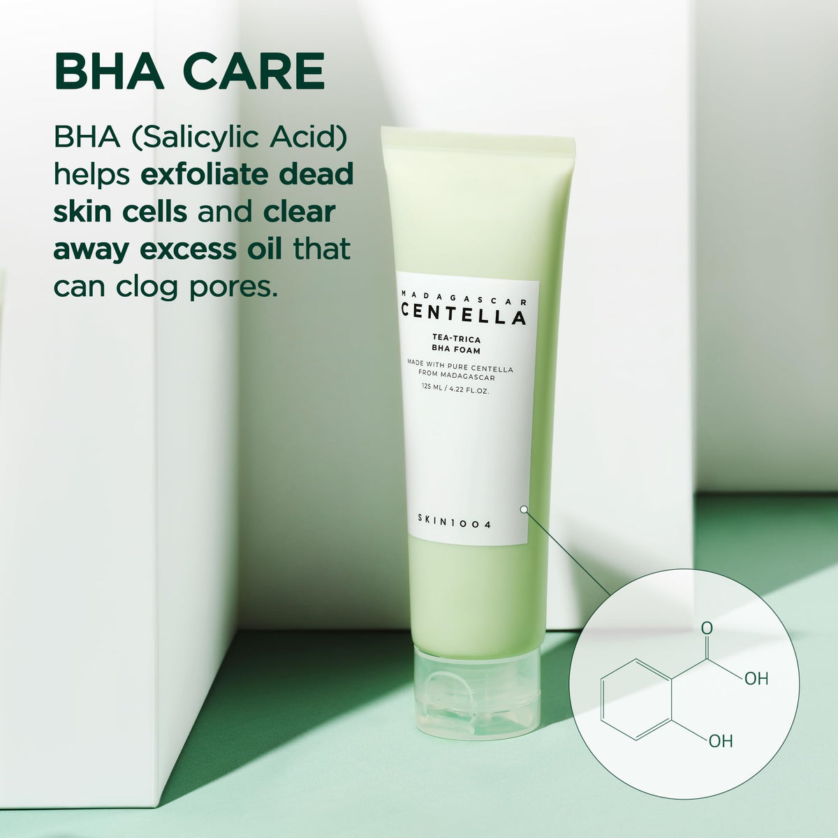 SKIN1004 Tea-Trica BHA Foam, Makeup Remover with Centella Asiatica & Tea Tree, Korean Face Cleanser for Oil & Sebum Balance, Cleansing Foam for Clearing Impurities, Korean Skin Care, 4.22 fl.oz /125ml SKIN1004