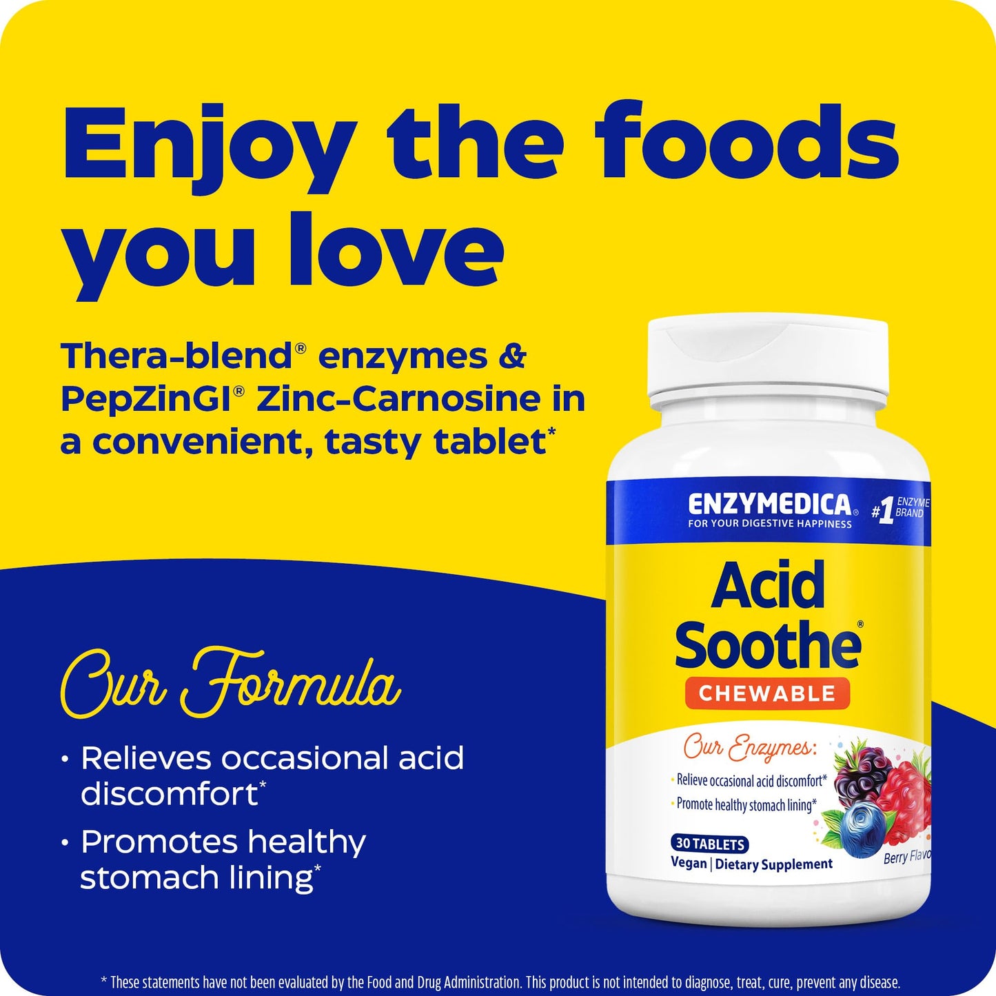Enzymedica Acid Soothe Chewable Supplement for Women & Men - 60 Tablets Gsupps Australia