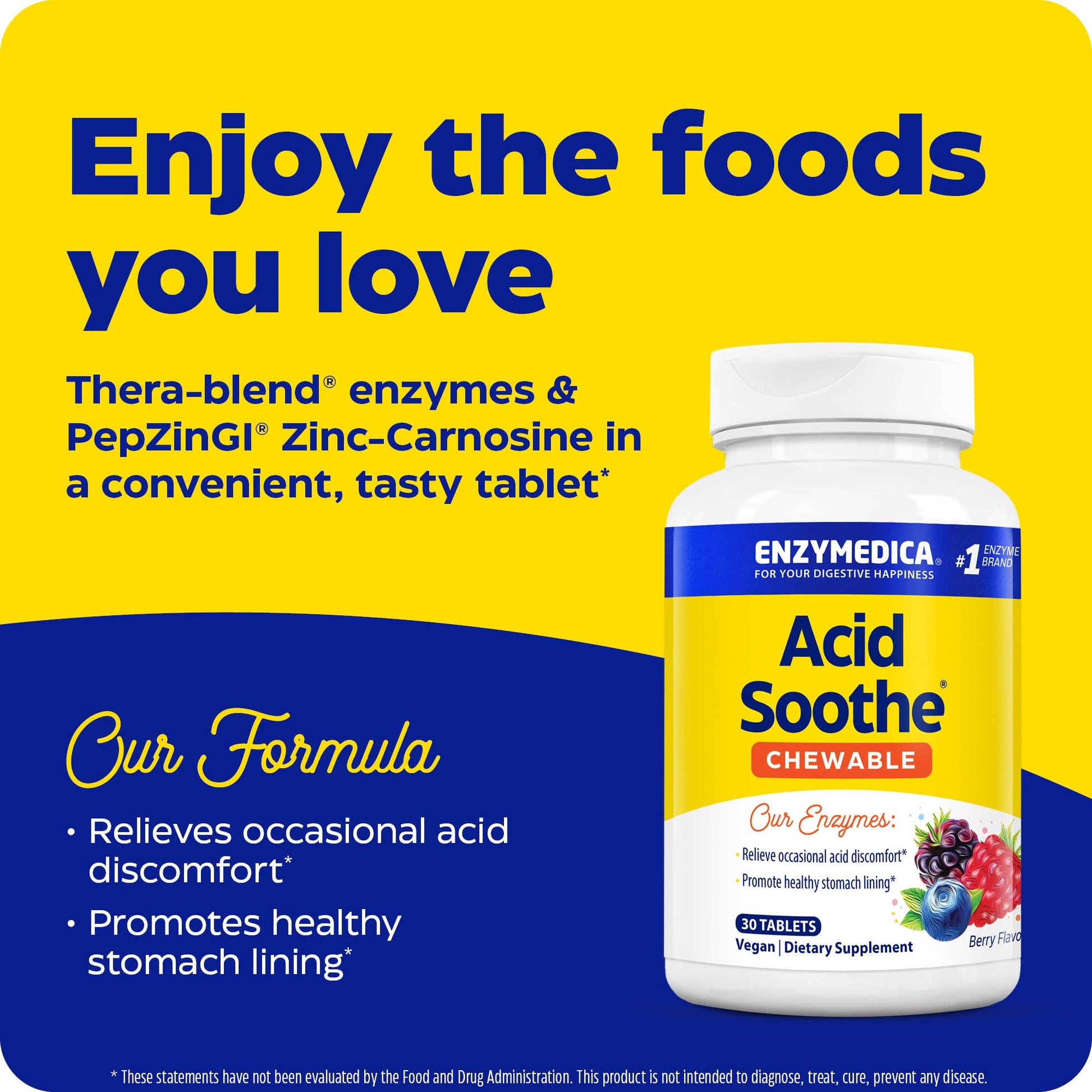 Enzymedica Acid Soothe Chewable Supplement for Women & Men - 60 Tablets Gsupps Australia