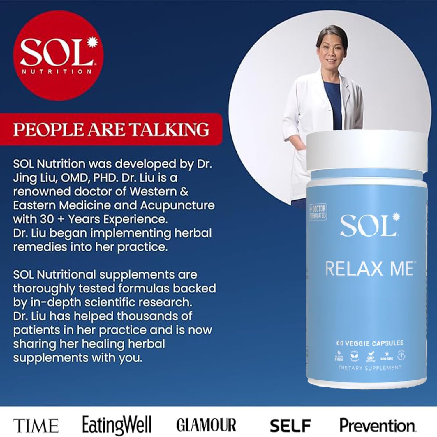 Sol Nutrition Relax Me - Natural Calming Relief for Stress, Tension, & Worry - 15x More Effective - Support Mood, Relax the Mind & Body - Supplements for Adults - Non-Drowsy - 60 Vegetarian Capsules Sol Nutrition buy australia supplements
