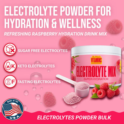 Dr. Price’s Electrolytes Powder Bulk – Raspberry, 90 Servings | Sugar Free Hydration Drink Mix with 72+ Trace Minerals, Manganese | Keto Electrolytes Dr. Price's Vitamins