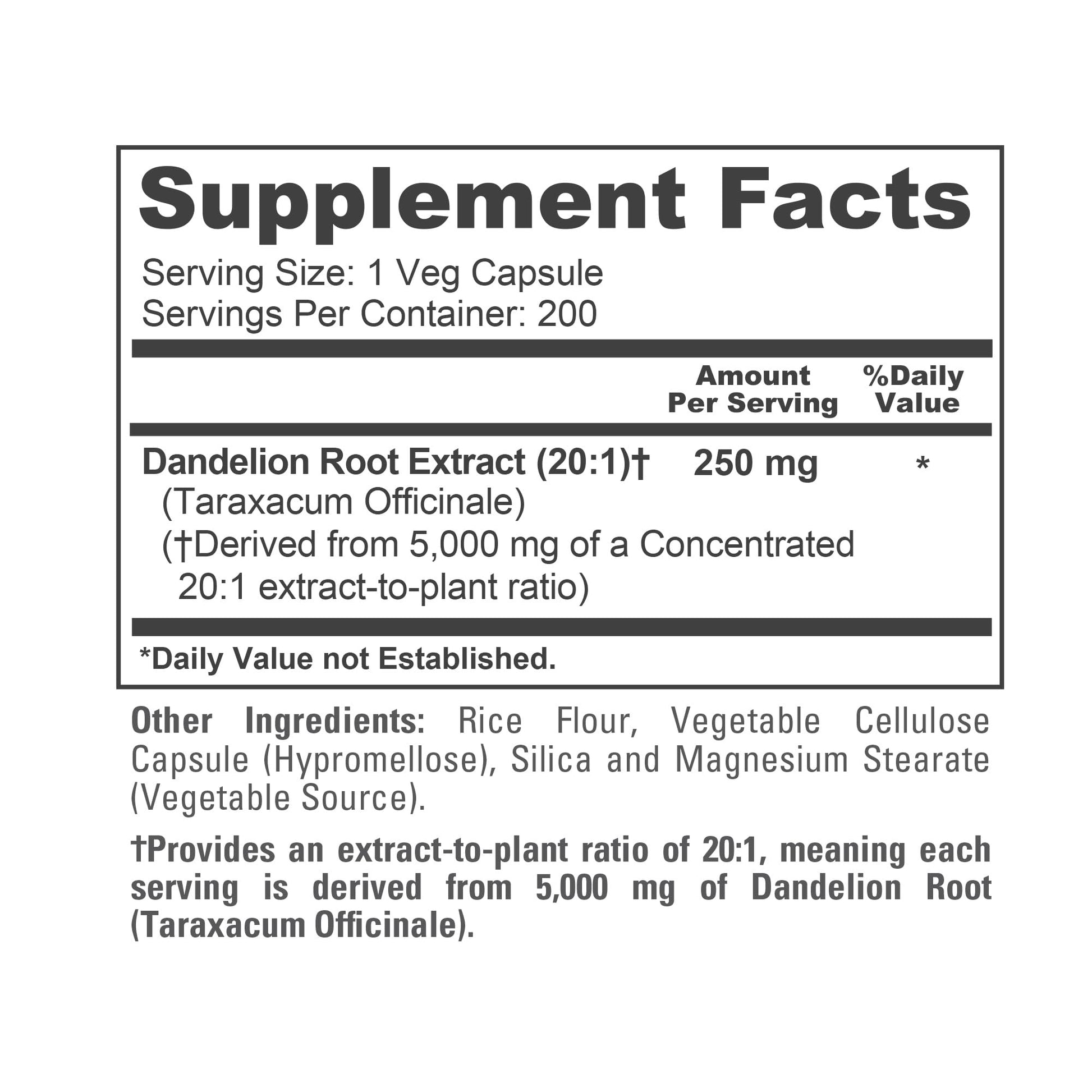 NusaPure Dandelion Root 20:1 Extract, 250 mg Equivalent to 5000mg 200 Veg Capsules (Vegan, Non-GMO) NusaPure buy australia supplements