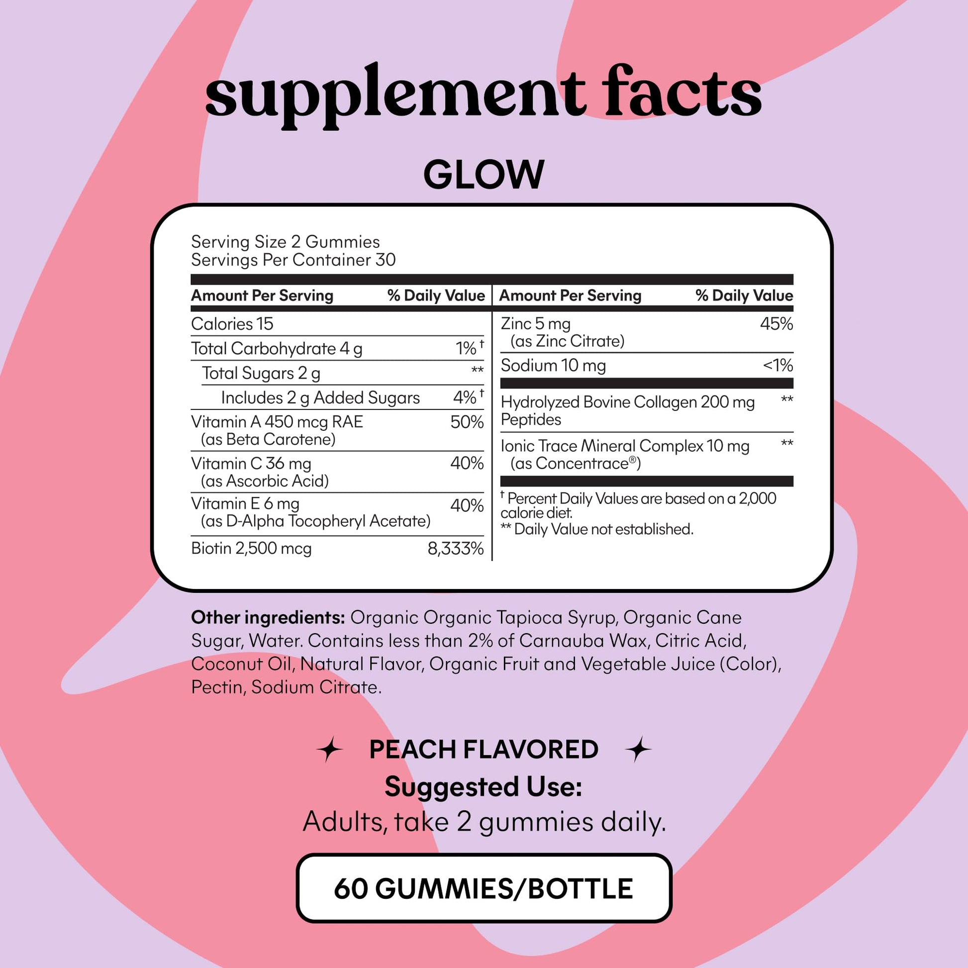 Lemme Glow Collagen Gummies for Thick Hair, Strong Nails & Healthy Skin with Multi-Collagen Peptides, Biotin, Trace Minerals, Zinc, Vitamins A, C & E Lemme