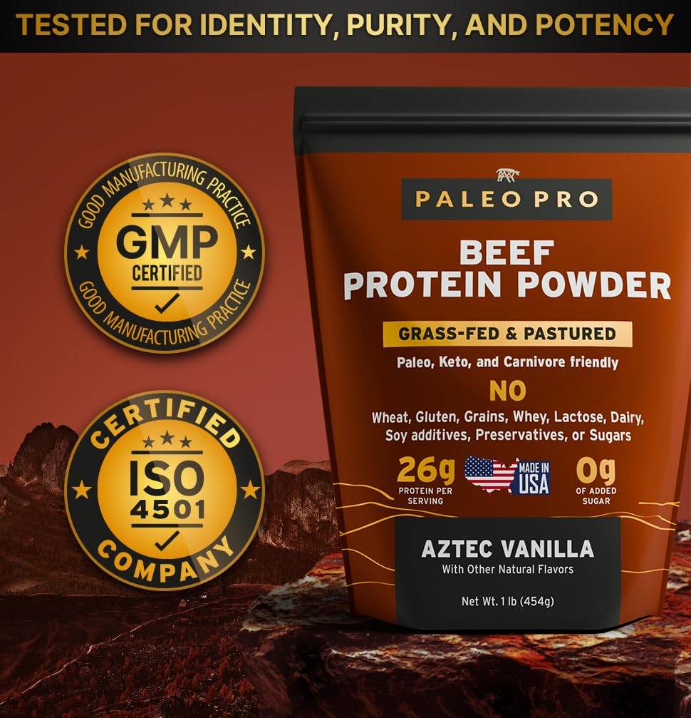 Paleo Pro 26G Beef Protein Powder - Grass Fed Protein Powder Isolate - Pure Animal Based Pastured & Cage-Free | Dairy & Gluten Free, Natural & Clean Proteins for Paleo & Keto - 15 Days Supply Vanilla Paleo Pro buy australia supplements