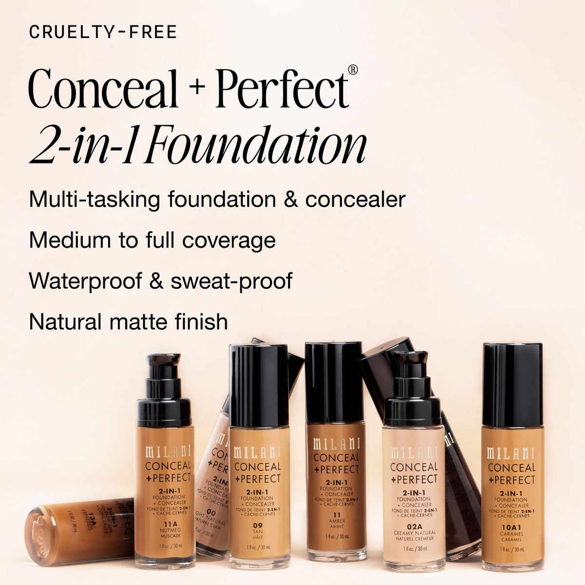 Milani Conceal + Perfect Liquid Foundation Makeup - Light Beige, 1 Fl. Oz Milani