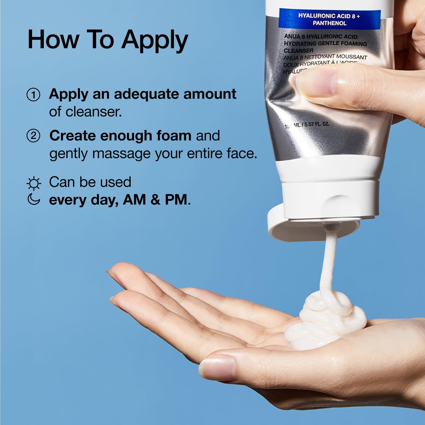 Anua Hydrating Gentle Foaming Cleanser, Hyaluronic Acid, Glycerin, Zinc, Panthenol, Korean Face Wash for Dry Skin ANUA