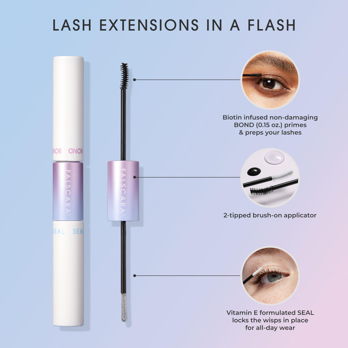 KISS Falscara DIY Eyelash Extension Bond & Seal Infused with Biotin & Vitamin E – Strong Gentle Comfortable Lash Adhesive for All Day Wear For Use With Falscara Lash Wisps, Remover, and Applicator KISS