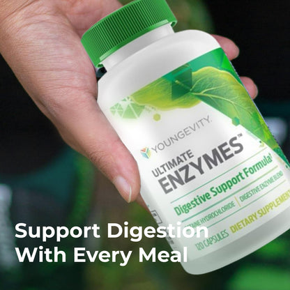Youngevity Ultimate Enzymes® - Multi Enzymes for Digestion, Gas & Bloating Relief - Betaine HCl, Ox Bile, Pancreatine 10X, Papain 6M, Pepsin 1:3000 (120 Capsules) Youngevity