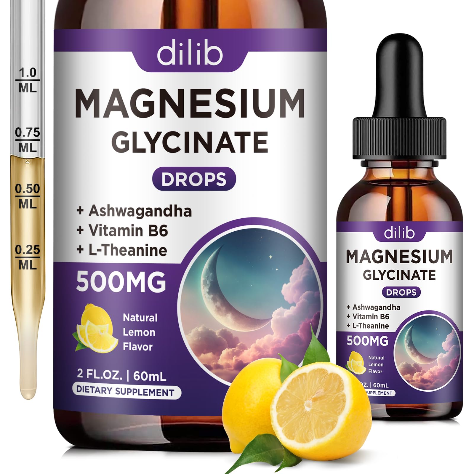 Magnesium Glycinate Supplement, Magnesium Liquid Drops with Magnesium Glycinate 500mg Vitamin B6, Ashwagandha, L - Theanine, Chamomile -Support Stress Relief, Bone, Muscle, Mood Vegan dilib buy australia supplements