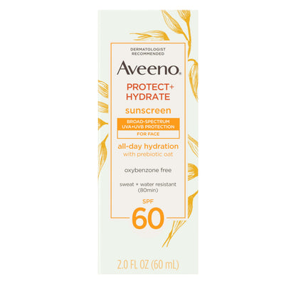 Aveeno Protect + Hydrate Face Sunscreen, SPF 60 Broad Spectrum, for Sensitive Skin, Travel Size, Water Resistant Aveeno