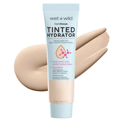 wet n wild Bare Focus Tinted Hydrator Tinted Skin Veil, Lightweight Buildable Coverage with Hyaluronic Acid & Vegan Squalane, Sheer-to-Medium Coverage, Semi-Matte Finish, Cruelty-Free - Light Medium wet n wild