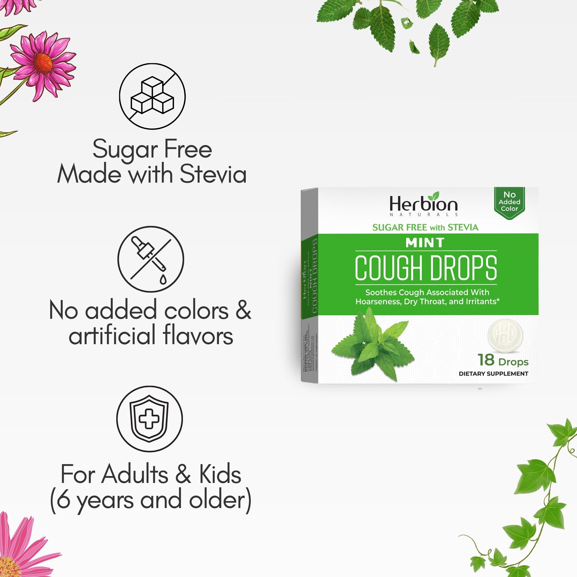 HERBION Naturals Cough Drops, Sugar Free with Stevia, Dietary Supplement, Soothes Cough, for Adults & Children Over 6 Years, 18 Count, Mint, Pack of 1 HERBION buy australia supplements