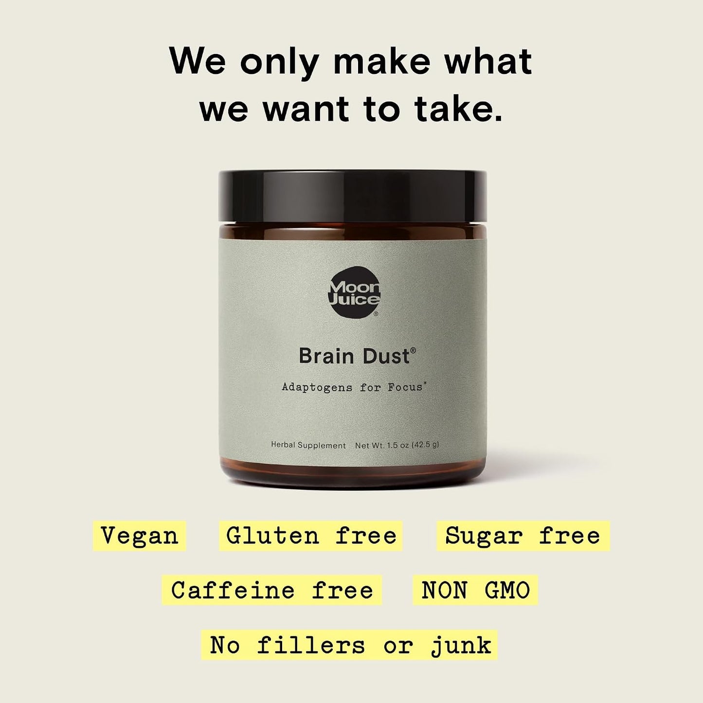 Moon Juice Brain Dust - Adaptogenic Mushroom Supplement for Memory & Focus - Lion’s Mane, Ginkgo Biloba & Ashwagandha - Caffeine-Free, Vegan Brain Supplement - 1.5 oz