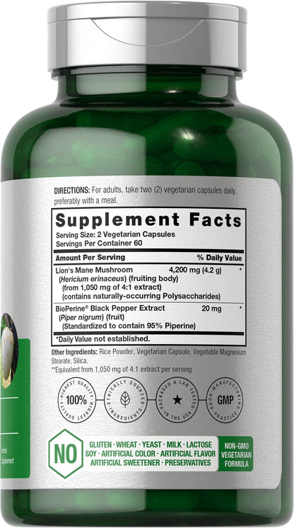 Horbäach Lions Mane Mushroom Extract | 120 Capsules | Vegetarian, Non-GMO, Gluten Free Supplement Horbäach