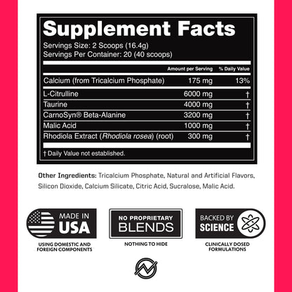 Outwork Nutrition Non-Stim Pre Workout Powder - Citrulline Malate, Beta-Alanine, Rhodiola Extract for Performance, Focus & Energy Boost - Preworkout for Men, Women (Caffeine Free, Tropical Candy)