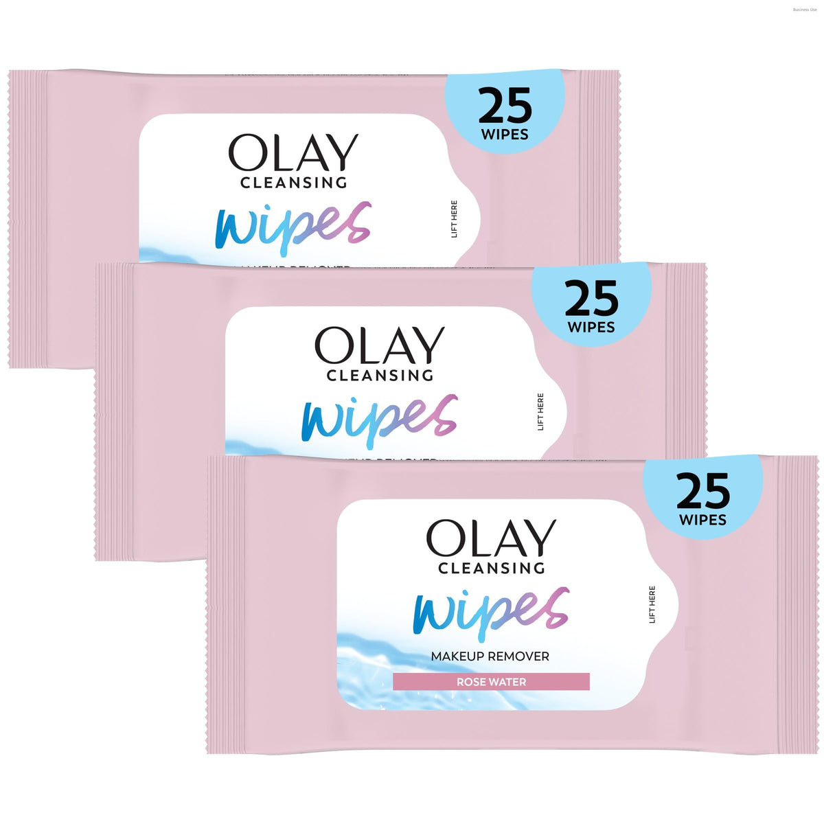 Olay Cleanse Makeup Remover Wipes, Rose Water Scent, Facial Cleansing Wipes Remove Makeup Dirt & Oil, Removes Waterproof Mascara, Soft Cloths for Eyes Face & Neck, No Greasy Residue, 25 Count, 3-Pack Olay
